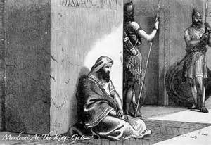 Mordecai sitting at the King's Gate-all ears and eyes