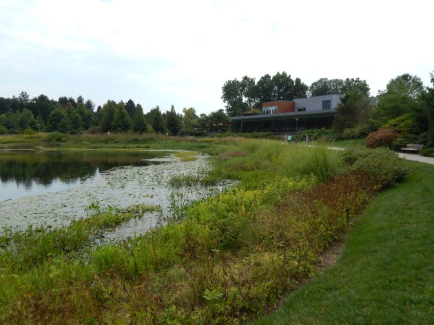 The Morton Arboretum's Visistor Center w/restaurant facing Meadow lake